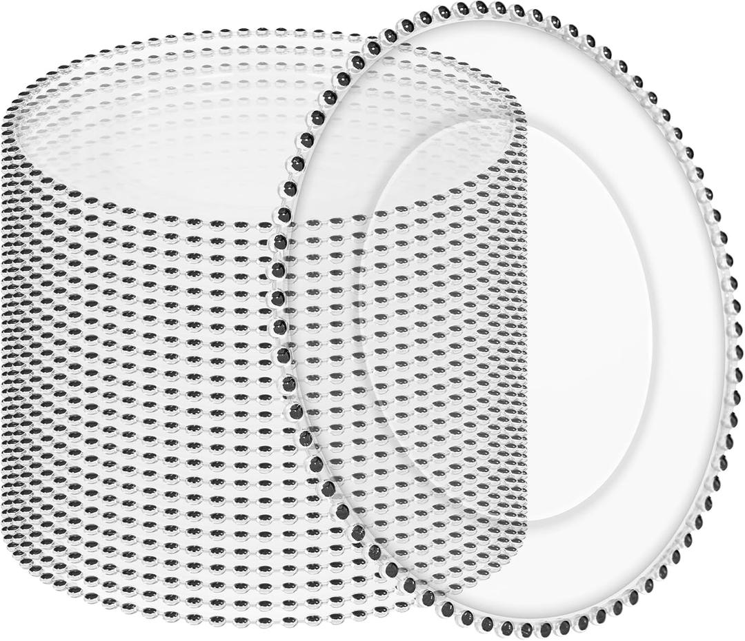 24 Pack Clear Charger Plates 13 Inch Acrylic Round Dinner Chargers with Black Beaded Rim, Plastic Round Decorative Plates for Kitchen Wedding Party Home and Tabletop Decoration, 24 Pcs