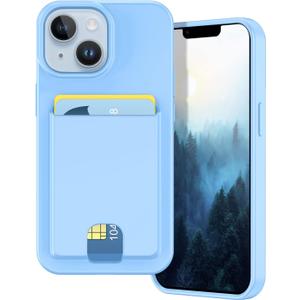 Petocase for iPhone 14 Case/iPhone 13 Wallet Case,Card Holder Slot Ultra Bling Slim Clear Flexible TPU Soft Silicone Protective Phone Case Cover for Apple iPhone 13/14 Light Blue