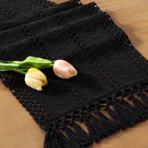 Socomi Boho Table Runner Macrame Summer Farmhouse Woven Cotton Linen Rustic Coffee Table Runner with Tassels for Small Dresser Scarf Home Decor Dining Room 12x72 inch Black