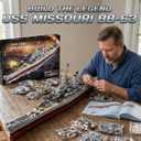 USS Missouri Battleship Building Blocks Set - Iowa-Class Warship Model, 2228 Pieces 14+ Adult/Teen Building Toy, 83cm Large Scale Replica with Display Stand for Collection & Decoration