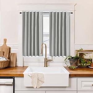 RYB HOME 100% Blackout Basement Curtains 36 inches Long, Heat & UV Blocking Total Room Darkening Noise Reducing Back Tab Curtains for Bathroom RV Campers, Sliver Grey, 2 Panels Set