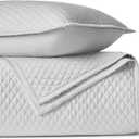 100% Organic Cotton Quilts Queen Size - Diamond Stitched Quilted Bedspreads - All Season Oversized Coverlet Set - GOTS Certified Bedding Set | 1 Quilt & 2 Pillow Shams, Full / Queen