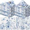 Cloth Napkins 15 x 15 Inch Plants Butterfly Soft Reusable Napkin Country French Cotton Dinner Towel Decorative Washable Towels for Spring Summer Fall Party(Blue White Flower,48 Pcs)