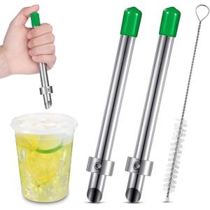Lasnten 2 Pack Straw Puncher for Plastic Lids Lemonade Cups, Stainless Steel Straw Hole Puncher Punching Tools for Cafe Drinks Deli Container Squeezed Fresh Lemonade Stand Supplies(6.3 Inch,Green)