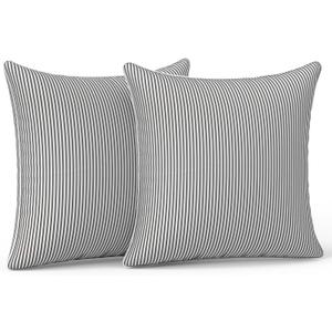 LVTXIII Outdoor Throw Pillows 20x20 Patio Waterproof Square Pillows with Piping Fade Resistant Accent Pillow for Spring Summer Garden Decoration, Set of 2, Strip Grey