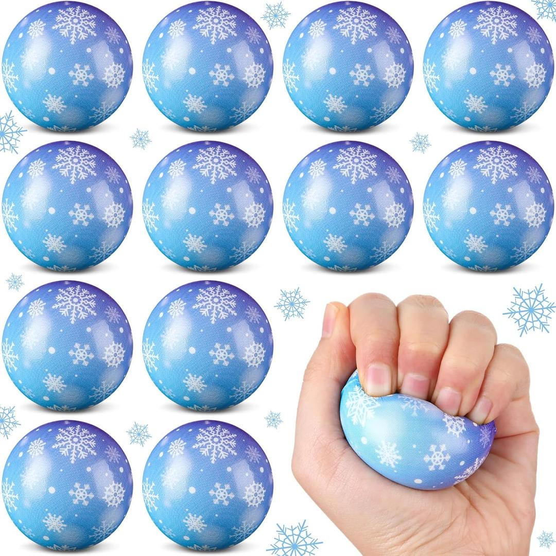 Soulchen 12 PCS Snowflake Party Favors Stress Balls, Sensory Fidget Toys Gifts for Kids Birthday Party Favors Supplies, Goodie Bag Stuffers