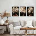 SWQYLB African American Canvas Wall Art 3 Pieces Whiter Flowers on Black Women Head Picture Abstract Black Girl Art Prints for Girl Room Decor Framed (24.00" x 36.00" x 3PCS)