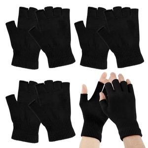 BEVTEE 4 Pairs Fingerless Gloves for Women Men, Winter Knitted Half Finger Gloves, Touchscreen Warm Stretchy Mittens, Common Size, Fit for Working, Typing, Writing, Running, Driving, Biking (Black)