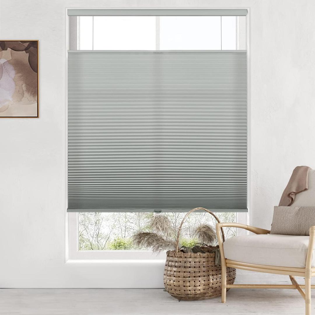 LazBlinds Top Down Bottom Up (TDBU) Cordless Cellular Shades, Light Filtering Honeycomb Shades Thermal Insulation Noise Reduction Blinds for Windows, 34" W x 64" H, Grey