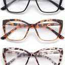 3-Pack Reading Glasses for Women, Oprah Style Frame Spring Hinge Readers Blue Light Blocking Glasses, +3.00