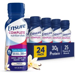 Ensure COMPLETE Vanilla Nutrition Shake, Complete, Balanced Meal Replacement, Ready To Drink, 30g Protein, 25 Vitamins & Minerals, 10 fl oz 24 Pack (BBD: 1 Aug 2026)