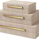 Decorative Boxes, shagreen box, Set of 3 Decorative Storage Boxes with Lids, Faux Shagreen Nesting Decorative Box for Home Decor, Bridal Trunk, Jewelry Keepsake Storage Boxes (Ivory 2)
