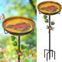 Metal Bird Bath for Outside, Freestanding Garden Birdbaths & Birdfeeder with Upgraded 5 Prongs Base, 35.4In Bird Baths Feeder Water Bowl for Outdoors Patio Yard Lawn Art Decor (Orange-Yellow)