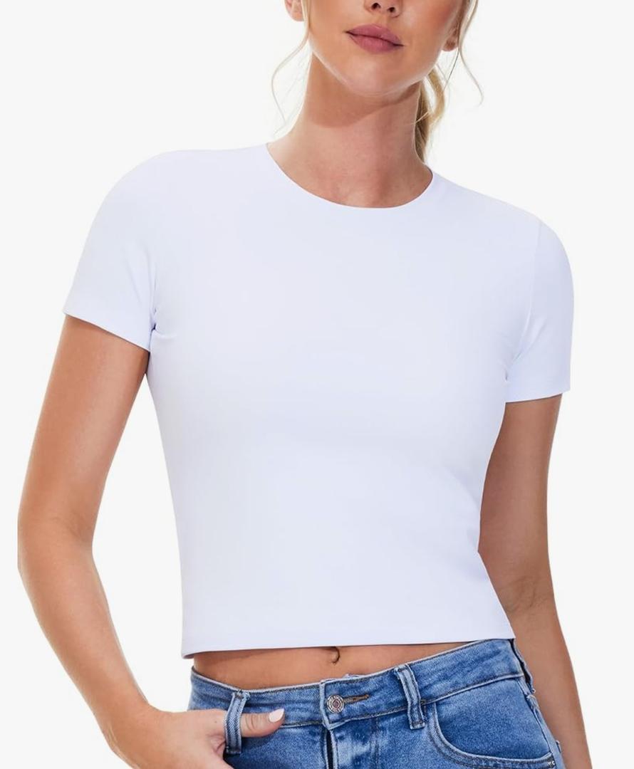THE GYM PEOPLE Women's Workout Tops Short Sleeve Slim Fit Breathable Athletic Yoga Running Casual Basic Tee Shirts, Large