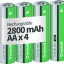 AA Rechargeable Batteries 2800 mAh High Capacity 1300 Cycle,1.2V NiMH Low Self Discharge AA Battery,4 Pack