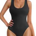 MANGOPOP Tank Top Scoop Neck Bodysuits for Women Sleeveless Racerback Ribbed Basic Bodysuit (Large)