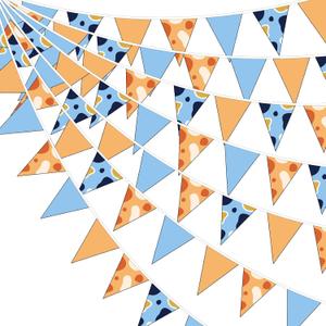 32 Ft Blue Dog Birthday Party Banner Decoration Puppy Fabric Flag Garland Streamers Dog Theme Bunting Banner Garland Orange Blue Triangle Flags for Kids Dogs Birthday Baby Shower Party Supplies
