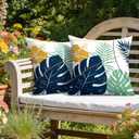 OTOSTAR Outdoor Waterproof Throw Pillow Covers 18x18 Inch Set of 2 Double-Sided Dark Blue Yellow Tropical Leaf and Flower Spring Summer Decorative Pillow Cases for Patio Funiture Garden Balcony Couch