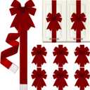 6 Pcs Christmas Velvet Cabinet Door Bows and Ribbons Large Red Black Christmas Door Cabinet Bows for Gifts Xmas Cabinets Furniture Kitchen Party Decorations (Burgundy) (Burgundy)