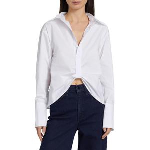 SUNNOW Women's Long Sleeve Shirt with Asymmetrical Hem Casual Loose Fit Blouse Stylish Irregular Hemline Tops for Women (White, XL)