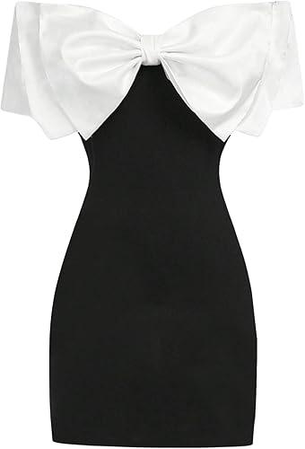 GORGLITTER Girl's Dresses Bow Off Shoulder Bodycon Mini Dresses Sleeveless Short Sundress Birthday Party Cute Dress Black 12Y