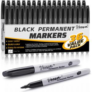 36 Pack Permanent Markers Fine Tip, Black Permanent Marker Pens for Office, School & Home, Waterproof, Smear-Proof, Quick-Drying