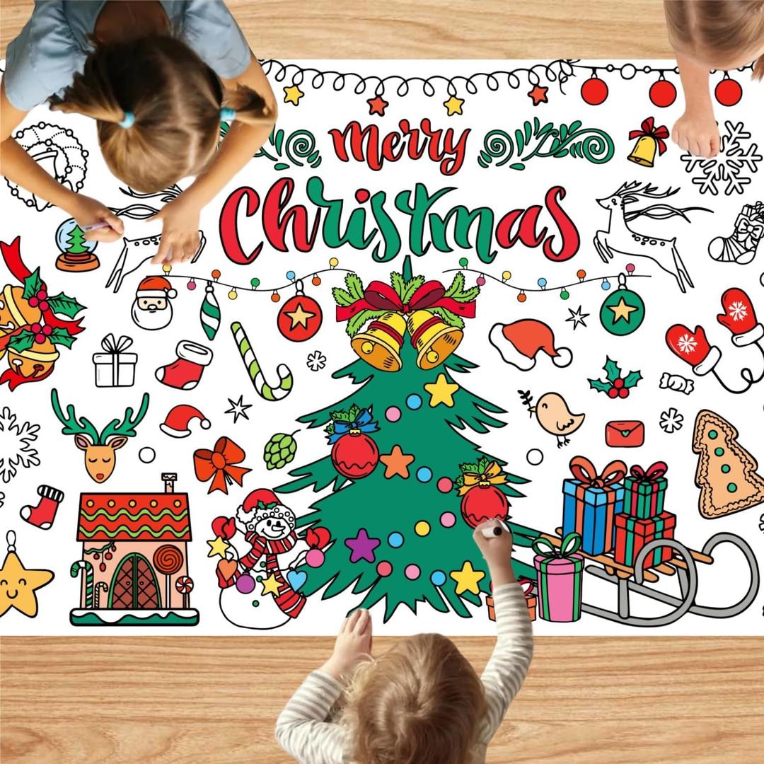 4 x T-Antrix Giant Christmas Coloring Poster, 30 x 72 Inches Jumbo Coloring Banner/Table Cover for School Parties, Christmas Party Favors, Christmas Crafts for Kids