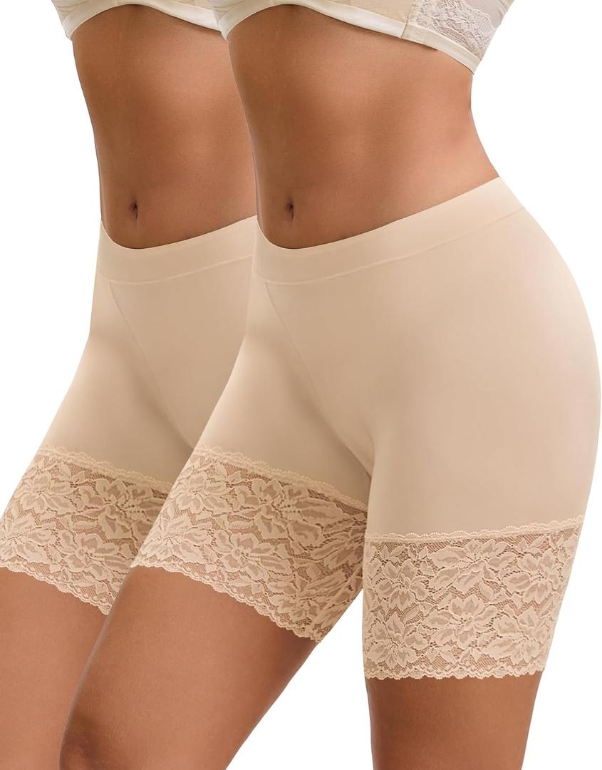 INNERSY Women's Slip Shorts for Under Dresses Lace Safety Shorts Anti Chafing Boyshort Underwear (M)