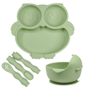 Silicone Baby Plate with Suction, Owl Shape Suction Plate for Toddler Kids, Baby Toddler Divided Dish, Green