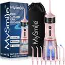 MySmile LP221 UVC Sterilizable Cordless Water Flossers for Teeth 335ML Portable OLED Display Dental Flosser with 4 Modes 8 Jet Tips and a Storage Pouch for Home and Travel (Juicy Pink)