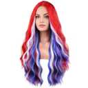 BERON 4th of July Wig for Women Long Curly Red White and Blue Costume Wigs for Independence Day Cosplay Party