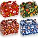 Clabby 24 Pcs Christmas Treat Boxes with Handles 3D Christmas Cookie Gift Boxes Cardboard Goodie Candy Bags Xmas Santa Elf Snowman Elk Gingerbread Holiday Party Favor Supplies, 4 Design(Novelty Style)