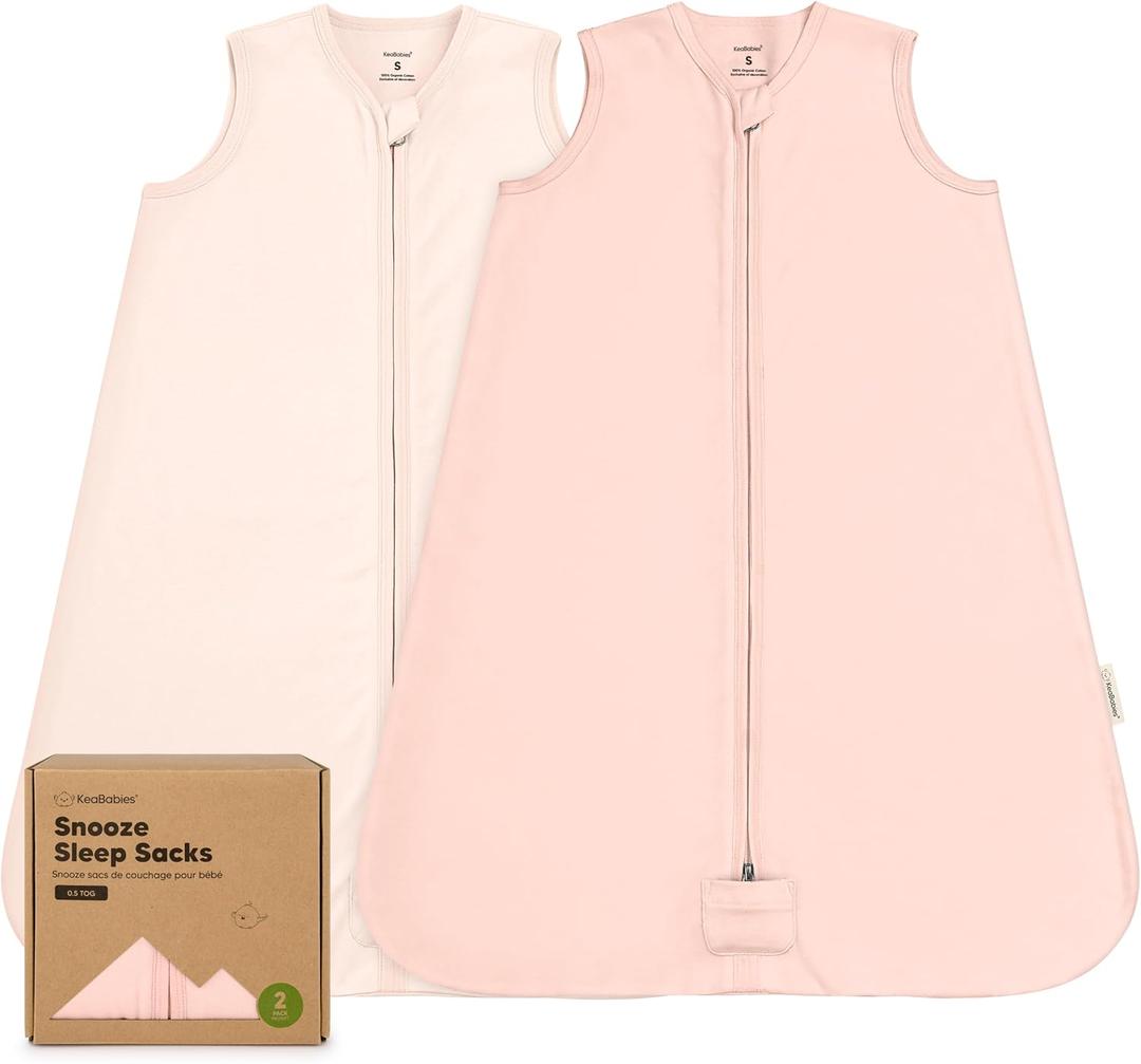 2-Pack Baby Sleep Sacks, Zipper Wearable Blanket - 0.5TOG Organic Cotton, Lightweight, Soft Cozy Infant Sleeping Sack (Mist Rose), L
