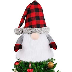 D-FantiX Gnome Christmas Tree Topper, Tomte Gnome Christmas Ornaments Santa Gnomes Plush Scandinavian Christmas Decorations Holiday Home Décor with Plaid Hat