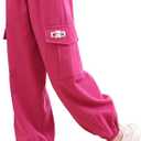 NIUSC Girls Cargo Pants Summer Lightweight Jogger Trousers with Pocket,Elastic Waisted Parachute Pants for Kids 5-16Y