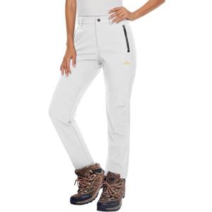 MAGCOMSEN Women's Fleece Lined Waterproof Insulated Snow Ski Pants Winter Warm Hiking Pants Outdoor Softshell (Large, White)