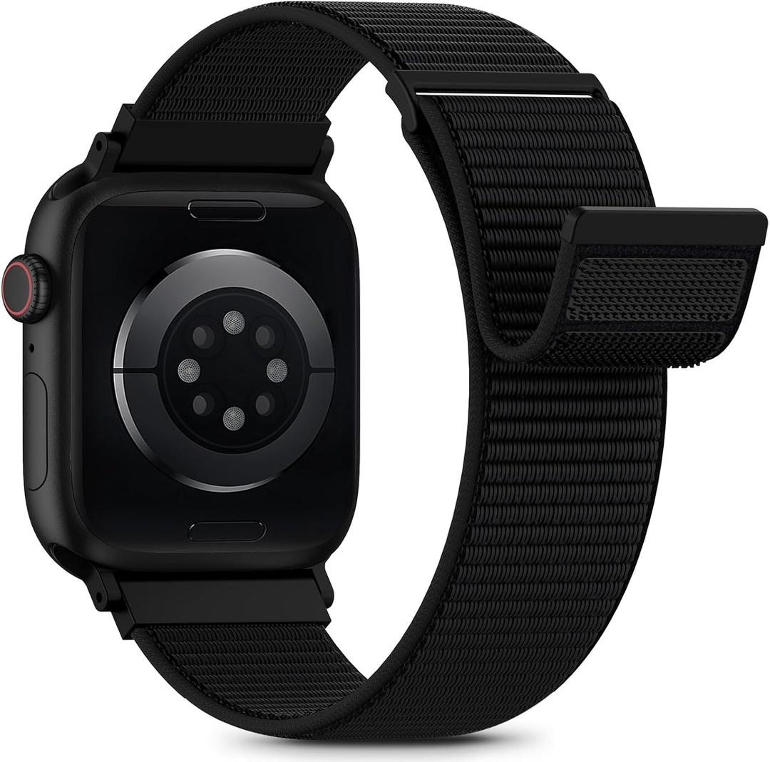 Nylon Loop Sport Band Compatible with Apple Watch Bands for Women Men 40mm 44mm 45mm 46mm 49mm 38mm 42mm, iWatch Wrist Straps for Ultra 2, SE, Series 10 9 8 7, Breathable, Soft Band Ideal for Outdoor (Black)