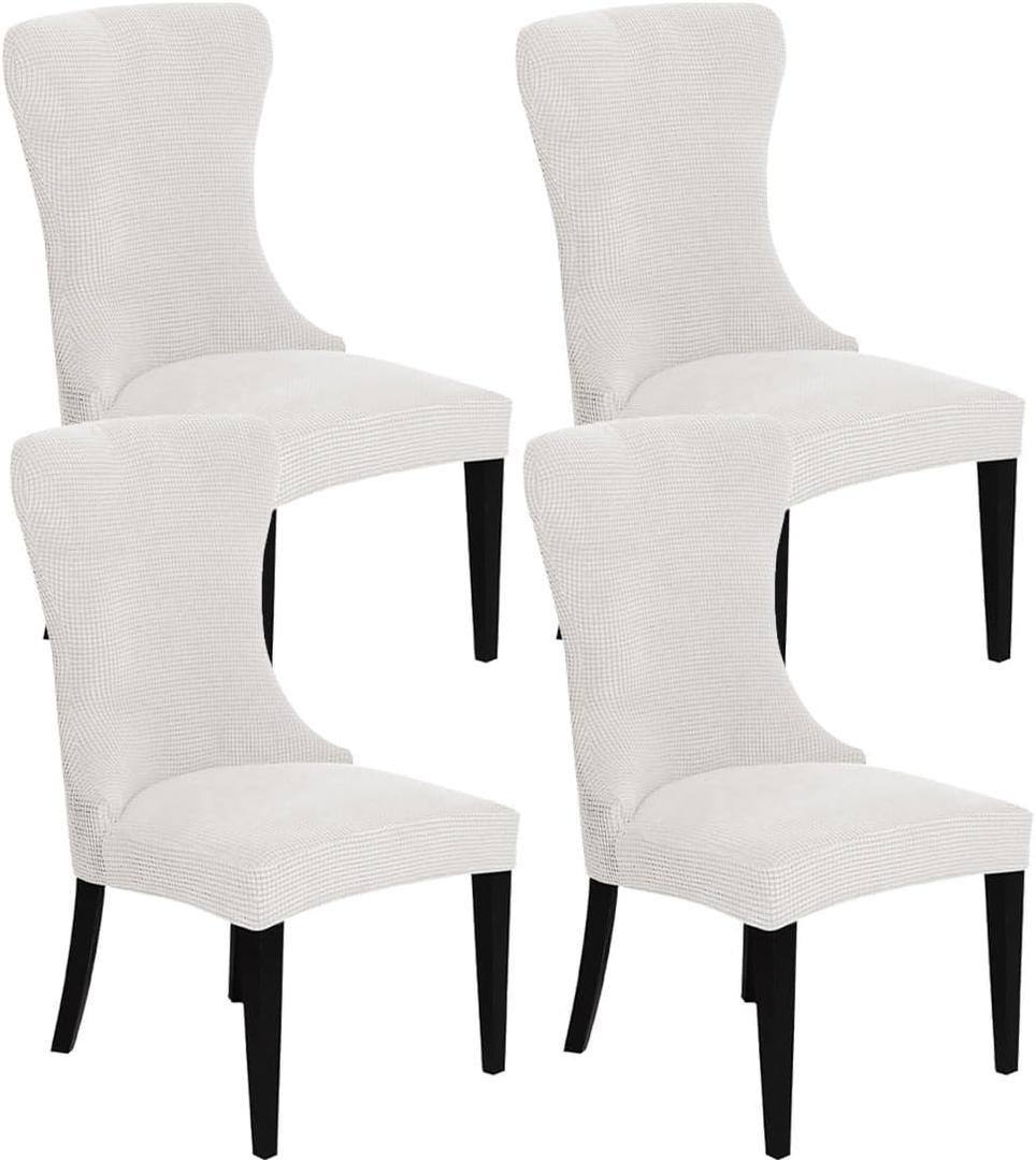 Wingback Chair Cover Jacquard Wingback Dining Chair Covers Stretch Washable Wingback Chair Slipcovers Protector for Dining Room Banquet Home Decor Set of 4 Ivory