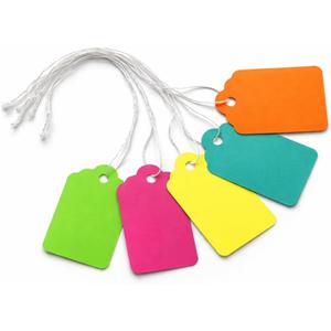 Color Marking Tags #7 with String Attached - Pack of 500 (2-1/4" x 1-7/16") – Colorful Pre-Strung Cardstock Labels, Multicolor Durable Paper Tags