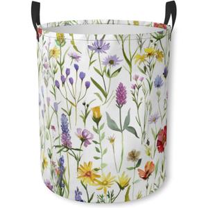 Laundry Basket Wildflower Meadow Collapsible Laundry Hamper with Handles Clothes Storage Bin for Household Bedroom Bathroom College Dorms