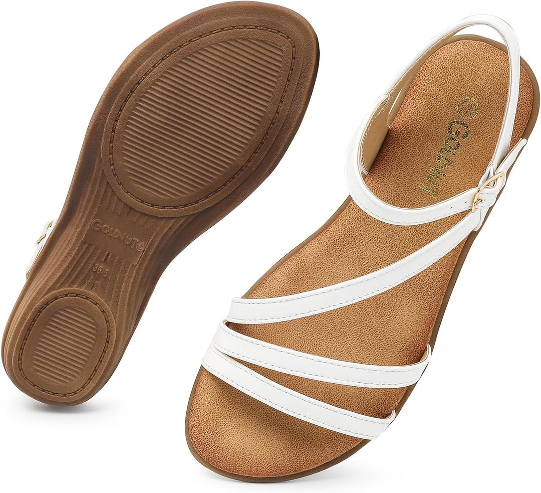Flat Sandals For Women Dressy: Comfortable Strappy Sandal Ankle Buckle Open Toe Summer Beach Walking Vacation Daily Wear Size 5-10.5