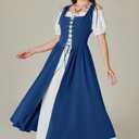 Scarlet Darkness Renaissance Costume Women Peasant Medieval Dress Short Sleeve Maxi Fairy Dresses with Pockets, 2XL