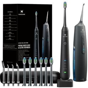 2-1 Oral Clean Kit Water Dental flosser & Electric Toothbrush Combo Brushing & Flossing for Teeth Cleaning and Gum Health (Black)