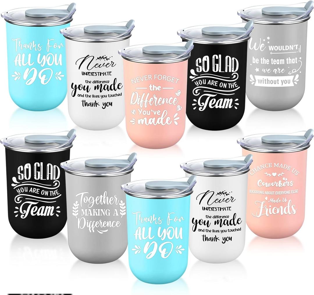 Maxdot 10 Pcs Christmas Thank You Gift Mugs 10 oz Team Employee Appreciation Gifts Bulk Stainless Steel Travel Coffee Mugs Inspirational Motivational Cups for Staff Coworker(Appreciation)