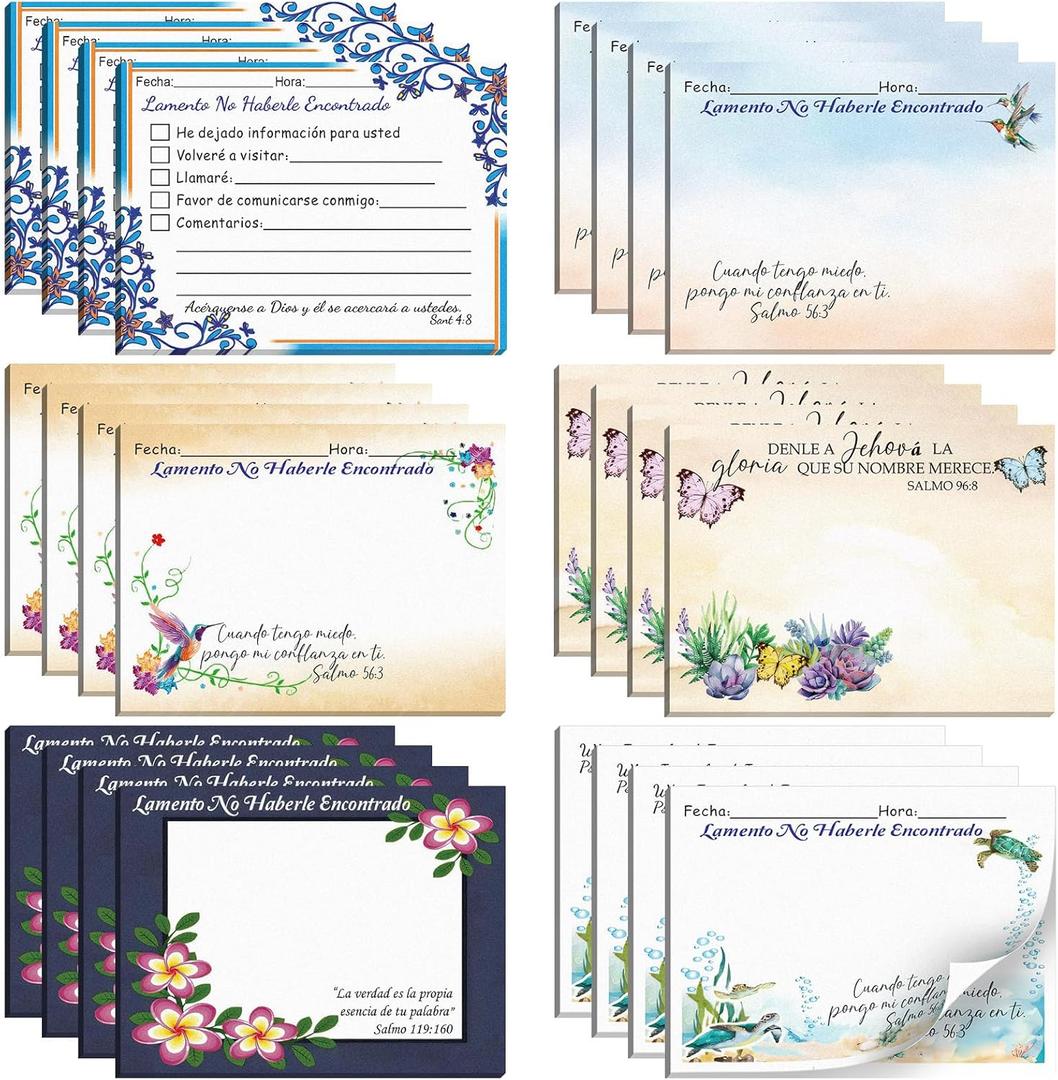 Thenshop 24 Pcs Christmas Jehovah Witness Ministry Supplies Sticky Notes Sorry I Missed You Bible Christian Notepads Idea Verses of Ministry Supplies Notebook Gifts(Spanish)