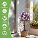 Grooy Artificial Plants Flowers Topiary Ball for Outdoor, 2 Pack Fake Purple Silk Morning Glory Plant Bushes, UV Resistant Realistic Plants Shurbs for Outside,Front Porch,Patio,Yard