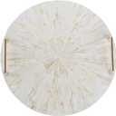 PEMAR Mother of Pearl Decorative Tray, 13" Round with Gold Metal Handles, Vanity/Perfume/Trinket Tray, Catchall for Dresser, Bathroom, Vanity Table (White Sunlight), PM24-PM15