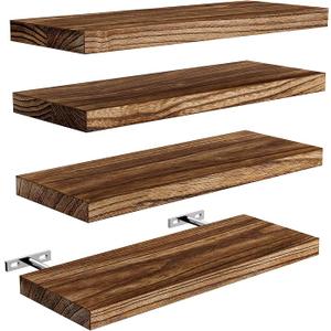 Floating Shelves, Paulownia Wood Wall Shelves for Bathroom/Living Room/Bedroom/Kitchen/Home Office, Natural Wood Floating Shelf for Home Storage & Organization, Set of 4,  47x6x1