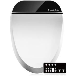 Combier CMA102S-B Electric Bidet Smart Toilet Seat,Endless Warm Water, Rear and Front Wash, LED Light, Quiet Operation, Wireless Remote, Black (Elongated)