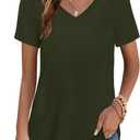 Elesomo Womens T Shirts V Neck Summer Short/Long Sleeve Cotton Tops Tees (Large, B:green)